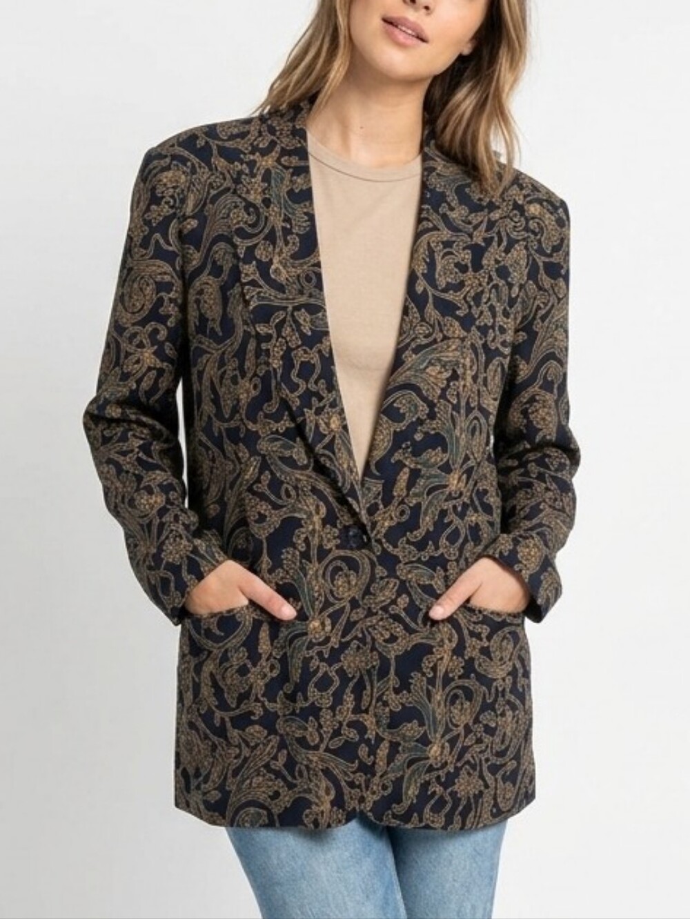 Vintage Talbots 100% Silk Paisley Baroque Floral Print Blazer